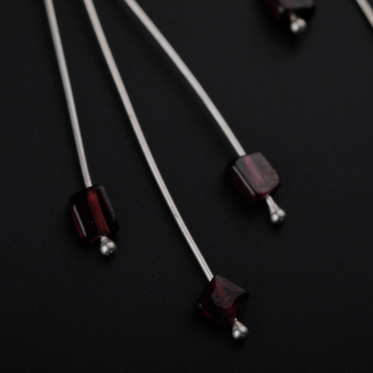 Silver Garnet String Earring