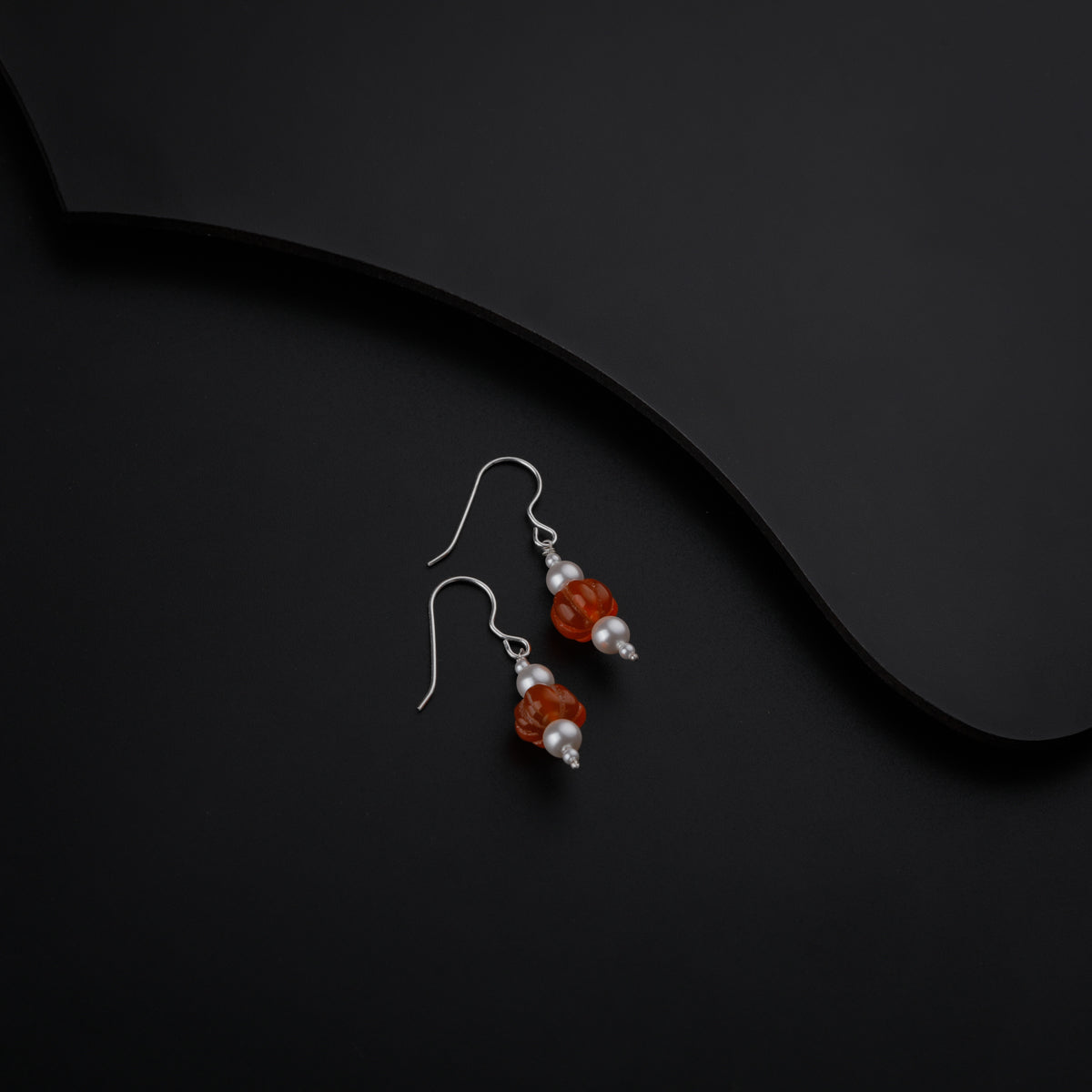 Silver Earrings with Carnelian Stones and Pearls