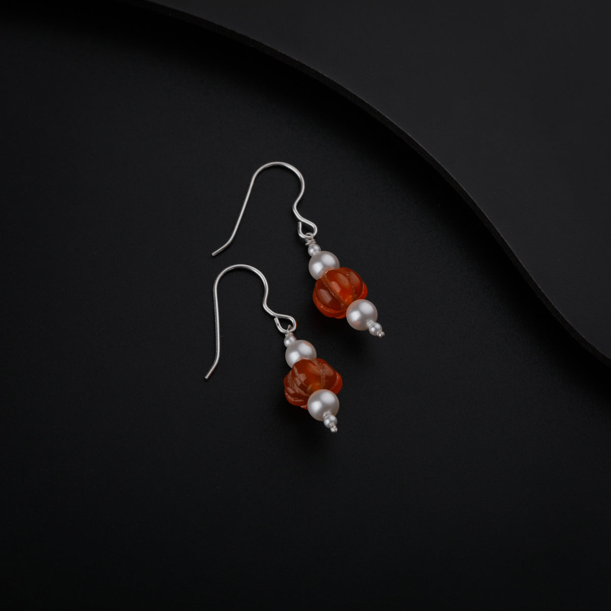 Silver Earrings with Carnelian Stones and Pearls