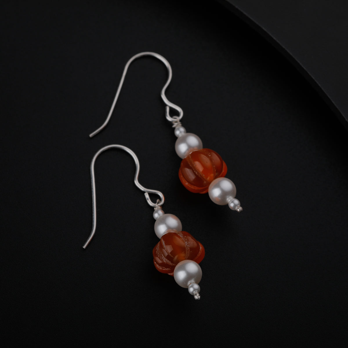 Silver Earrings with Carnelian Stones and Pearls