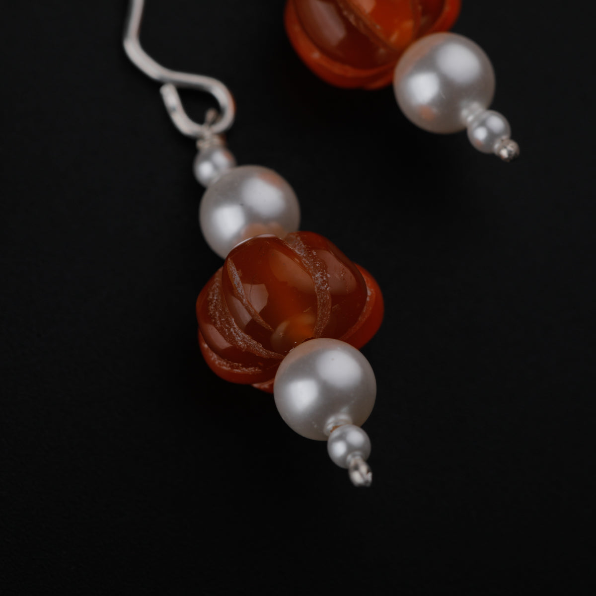 Silver Earrings with Carnelian Stones and Pearls