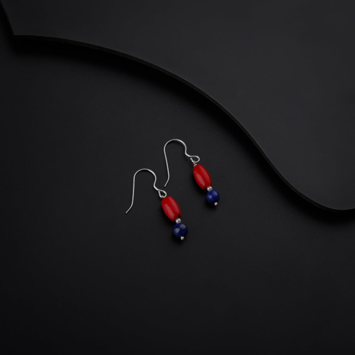 Silver Lapis Lazuli and Coral Earrings