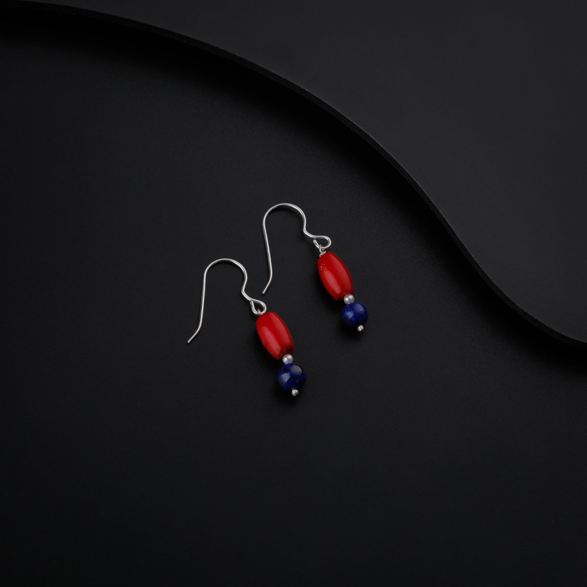 Silver Lapis Lazuli and Coral Earrings