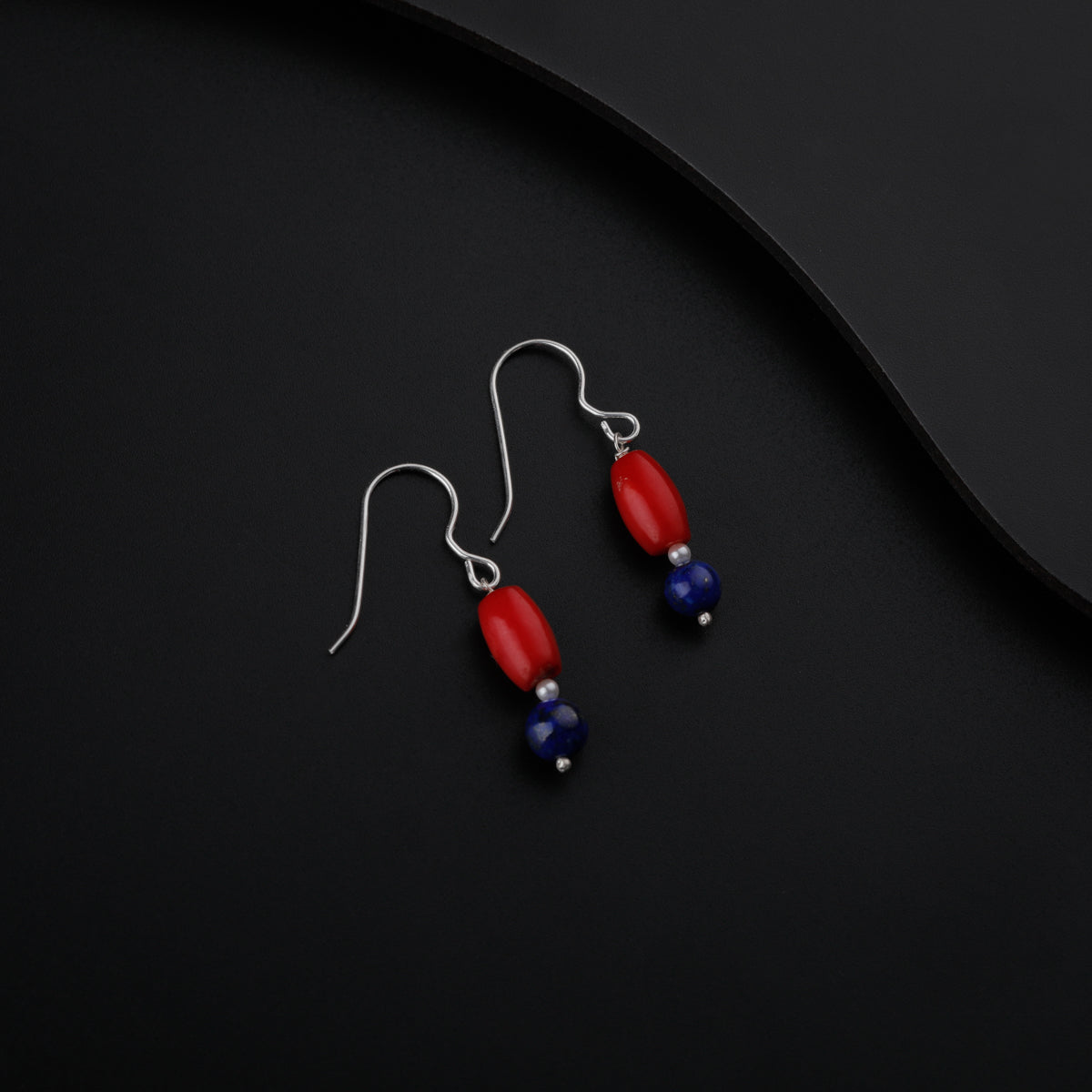 Silver Lapis Lazuli and Coral Earrings