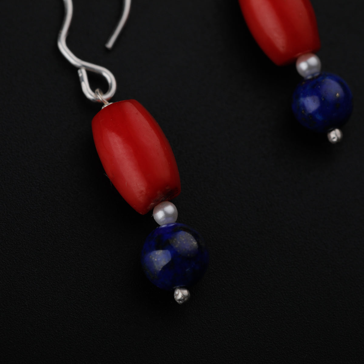 Silver Lapis Lazuli and Coral Earrings