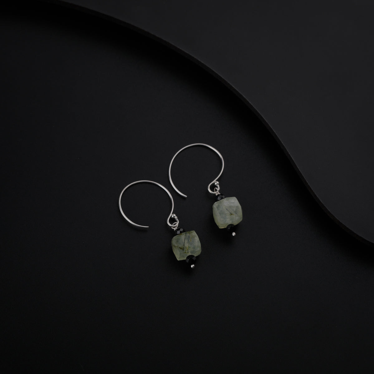 Silver Peridot Earrings with Black Beads