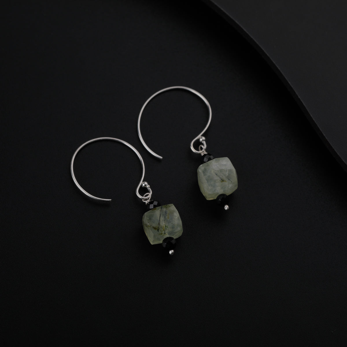 Silver Peridot Earrings with Black Beads