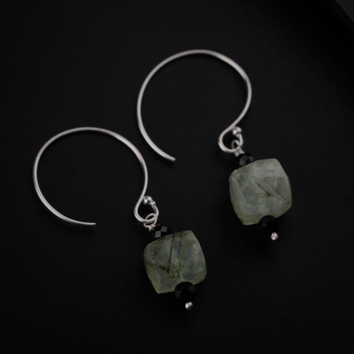 Silver Peridot Earrings with Black Beads