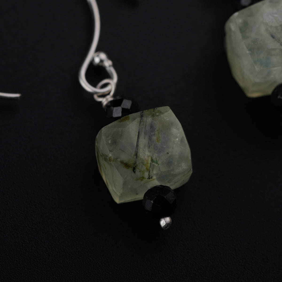 Silver Peridot Earrings with Black Beads