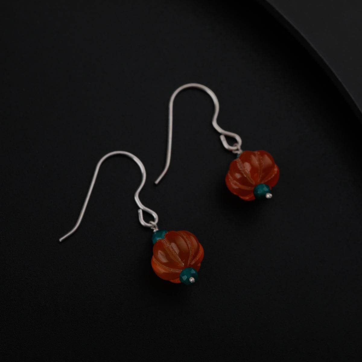 Silver Earrings with Carnelian and Green Onyx Beads