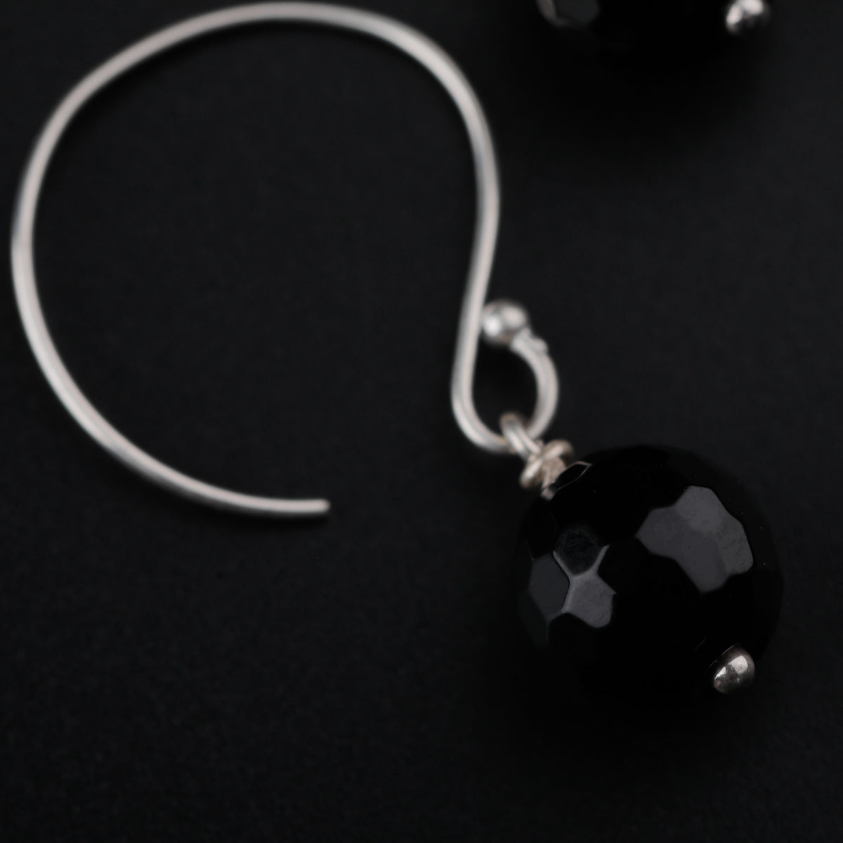 Silver Earring with Black Spinel