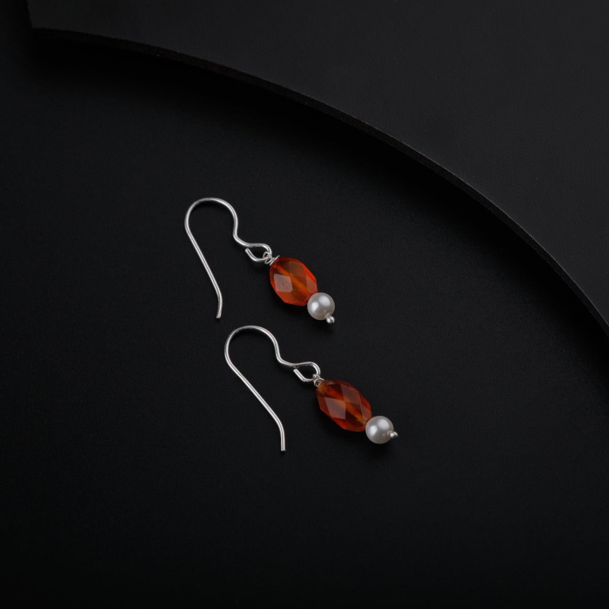 Silver Earrings with Carnelian Stones and Pearls