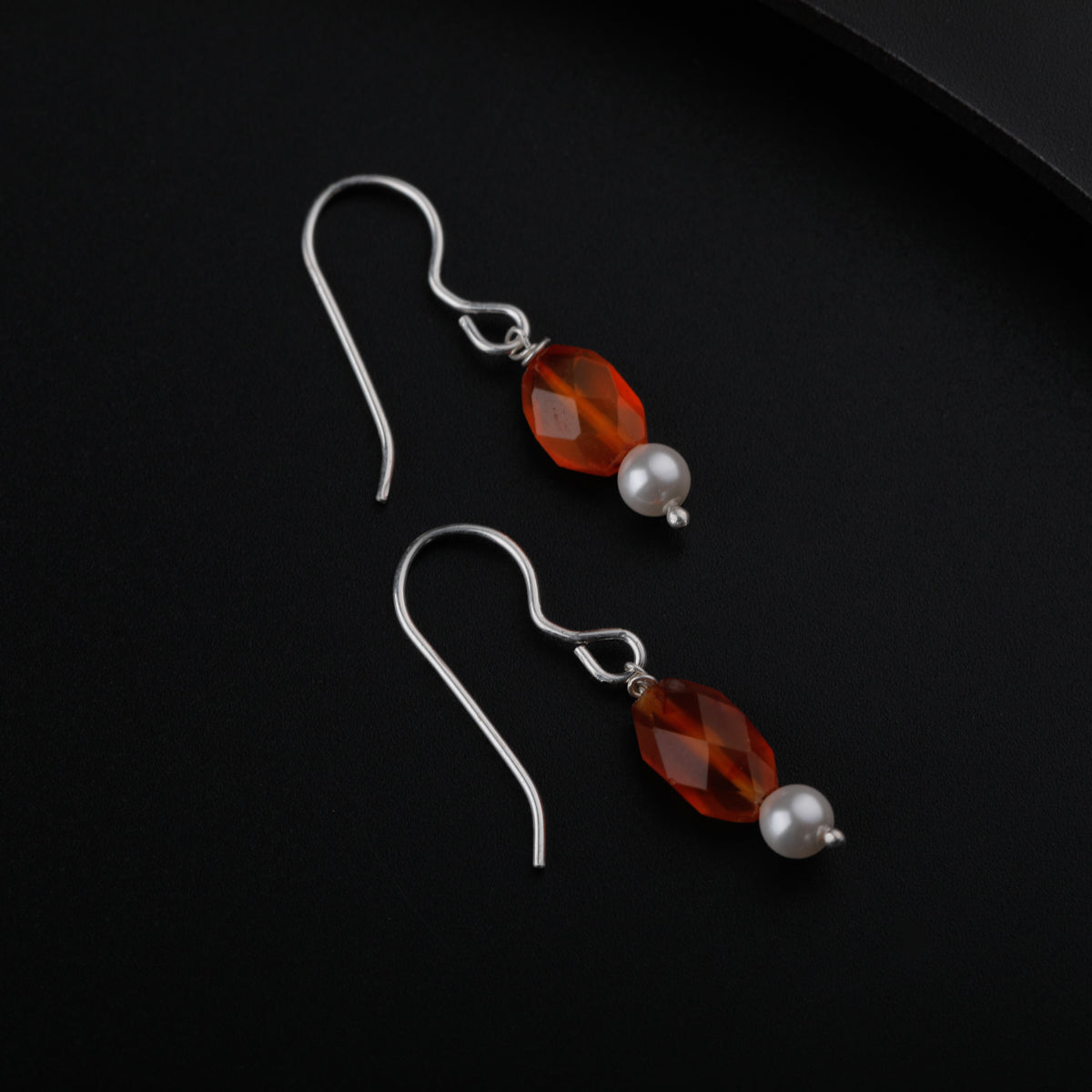 Silver Earrings with Carnelian Stones and Pearls