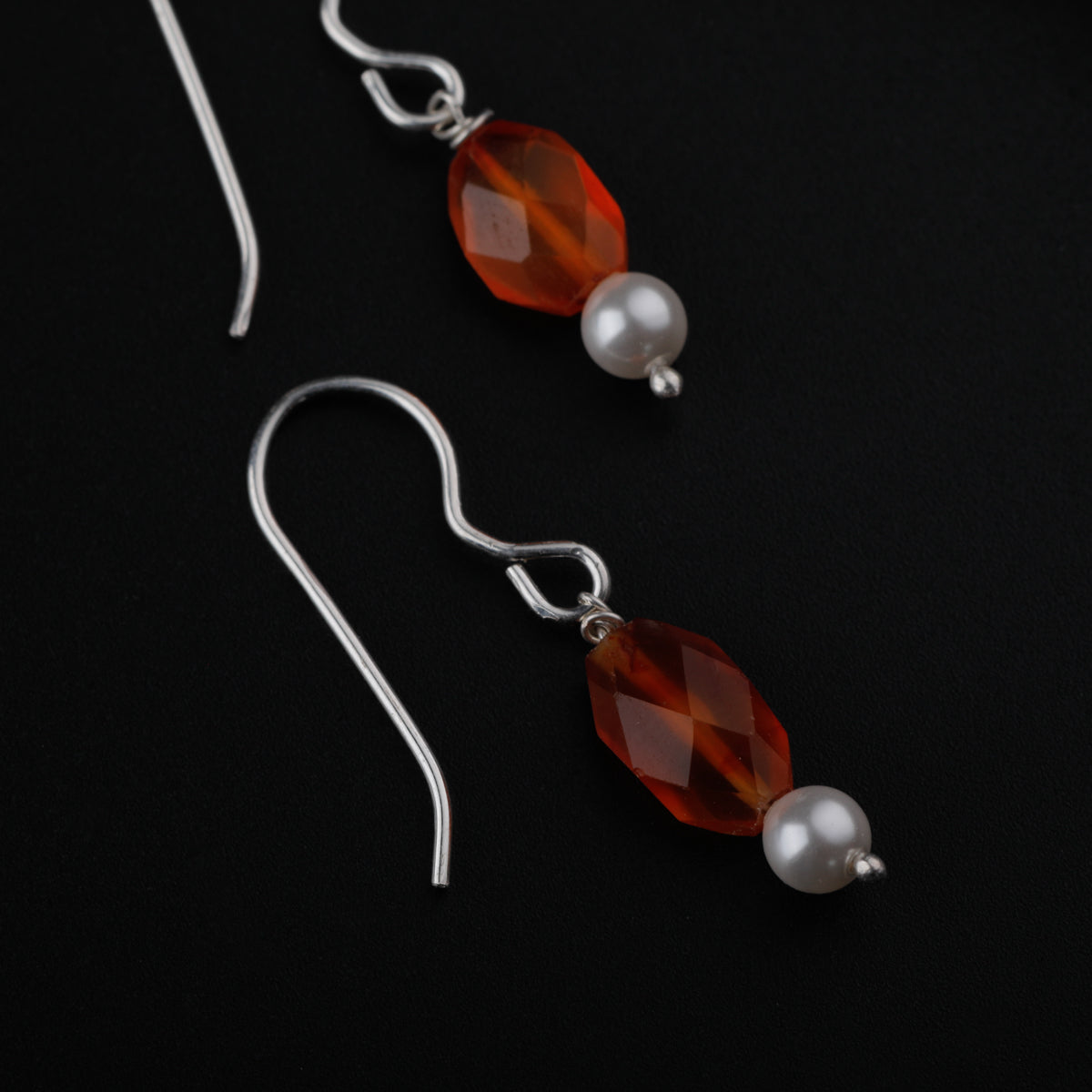 Silver Earrings with Carnelian Stones and Pearls