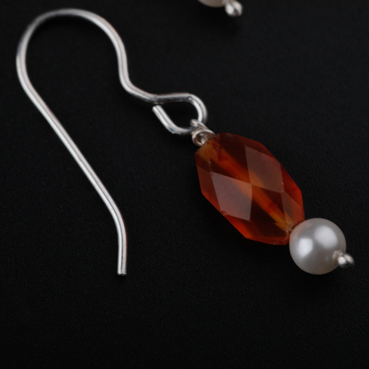 Silver Earrings with Carnelian Stones and Pearls