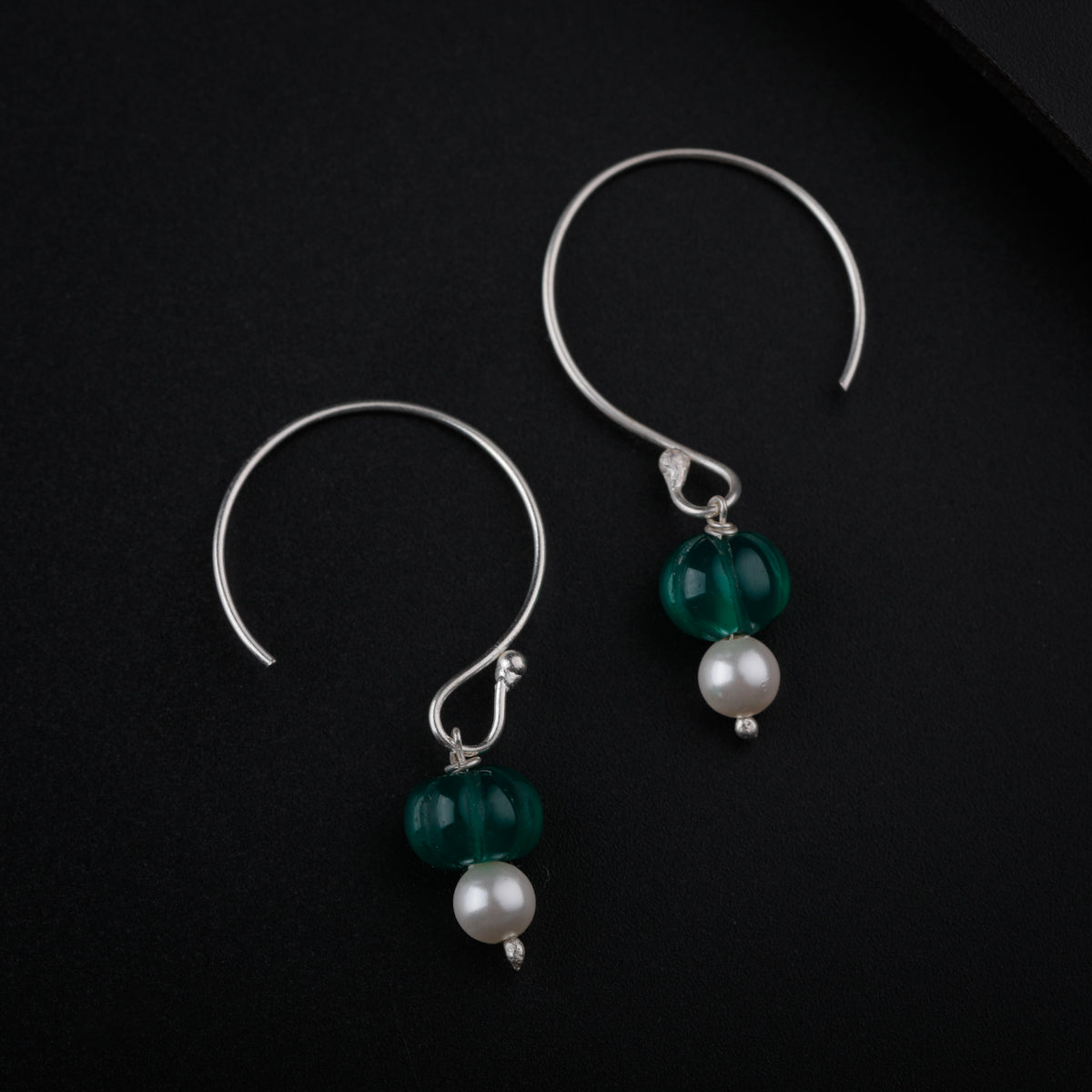 Silver Earrings with Green Onyx and Pearls