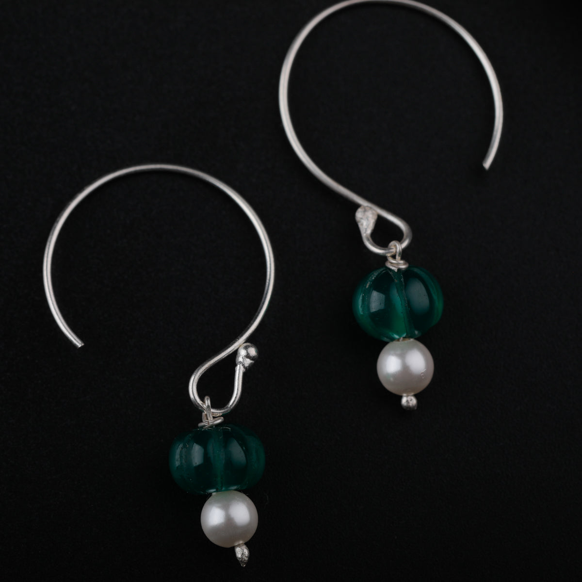 Silver Earrings with Green Onyx and Pearls