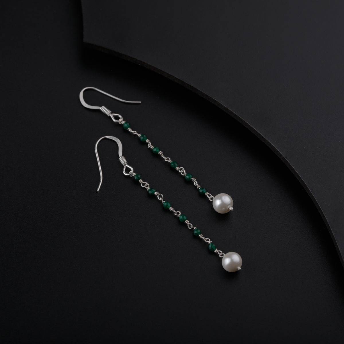 Green Onyx and Pearl Dangler Earrings