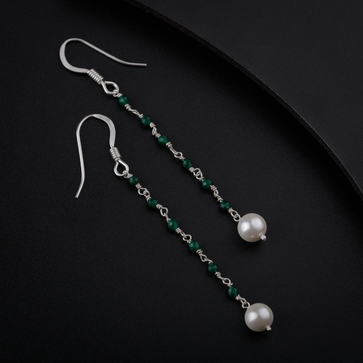 Green Onyx and Pearl Dangler Earrings