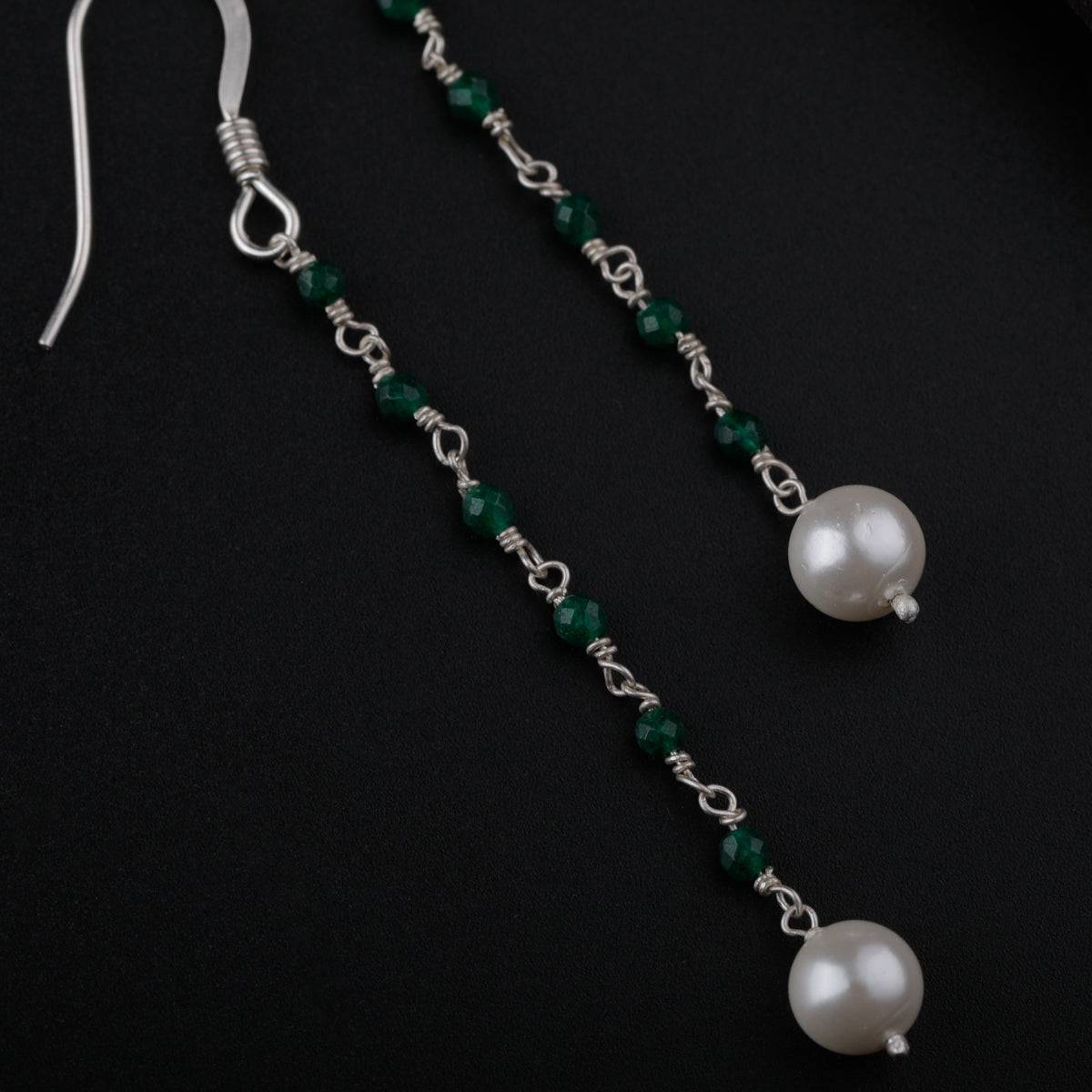 Green Onyx and Pearl Dangler Earrings