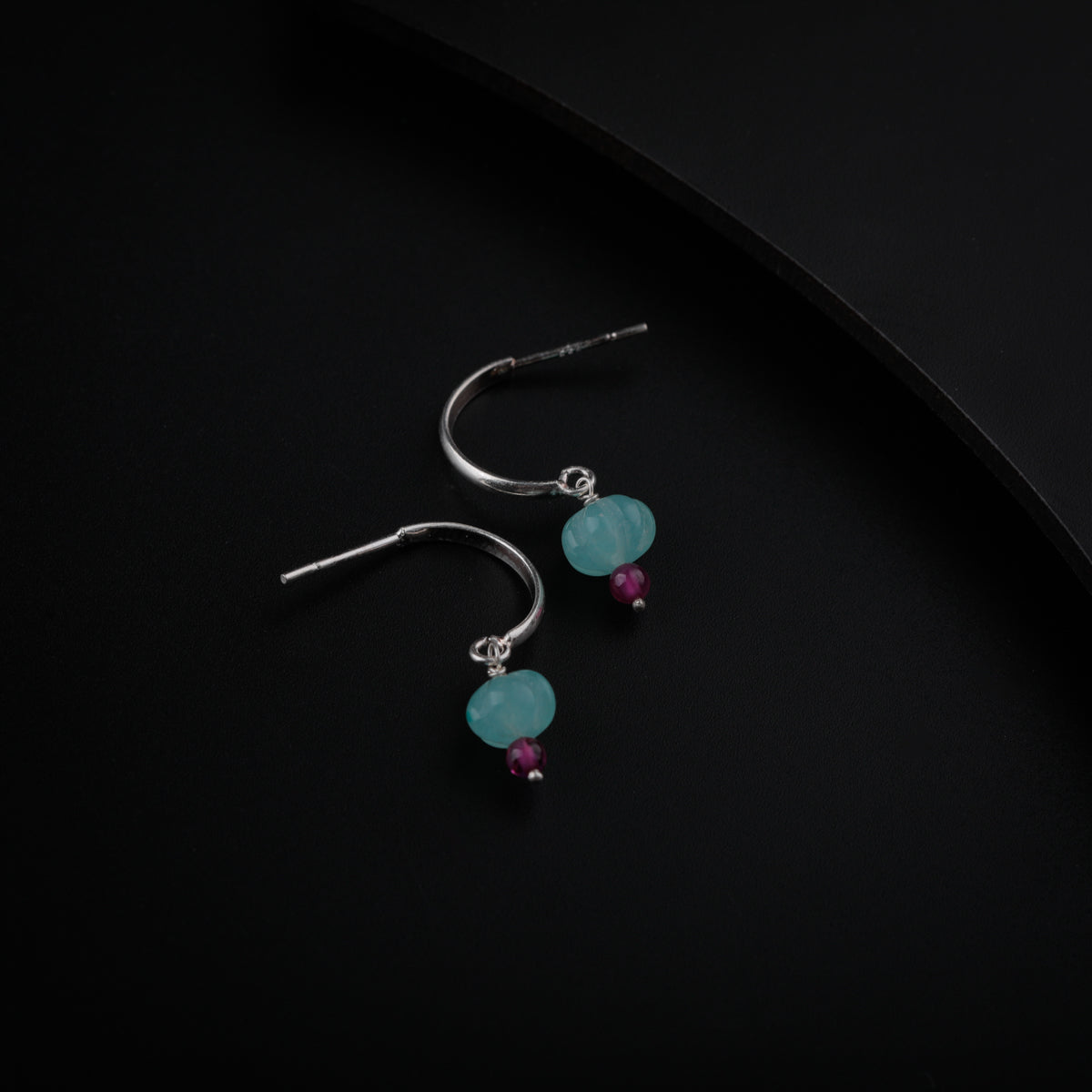 Jade Silver Earring with Ruby Stone