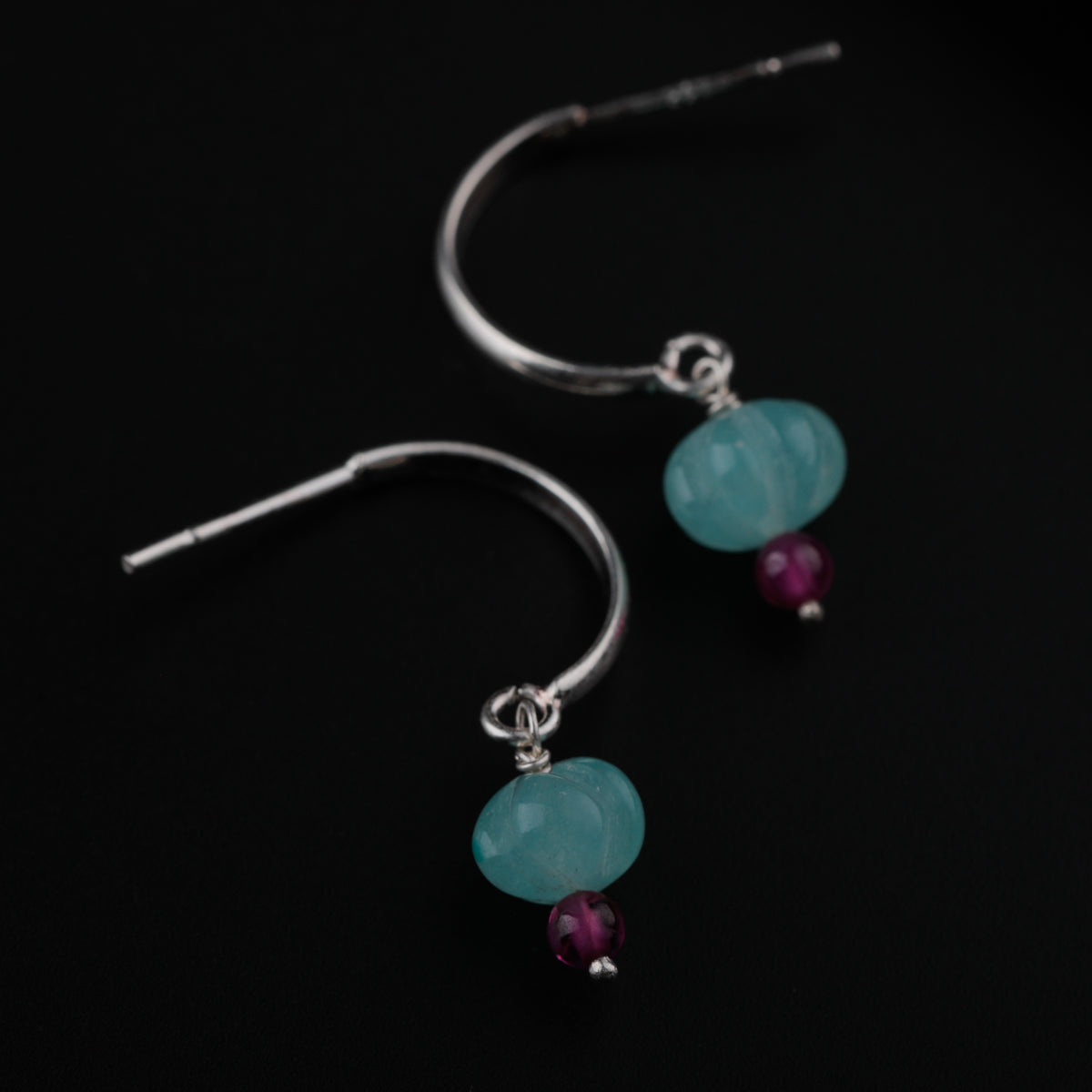 Jade Silver Earring with Ruby Stone