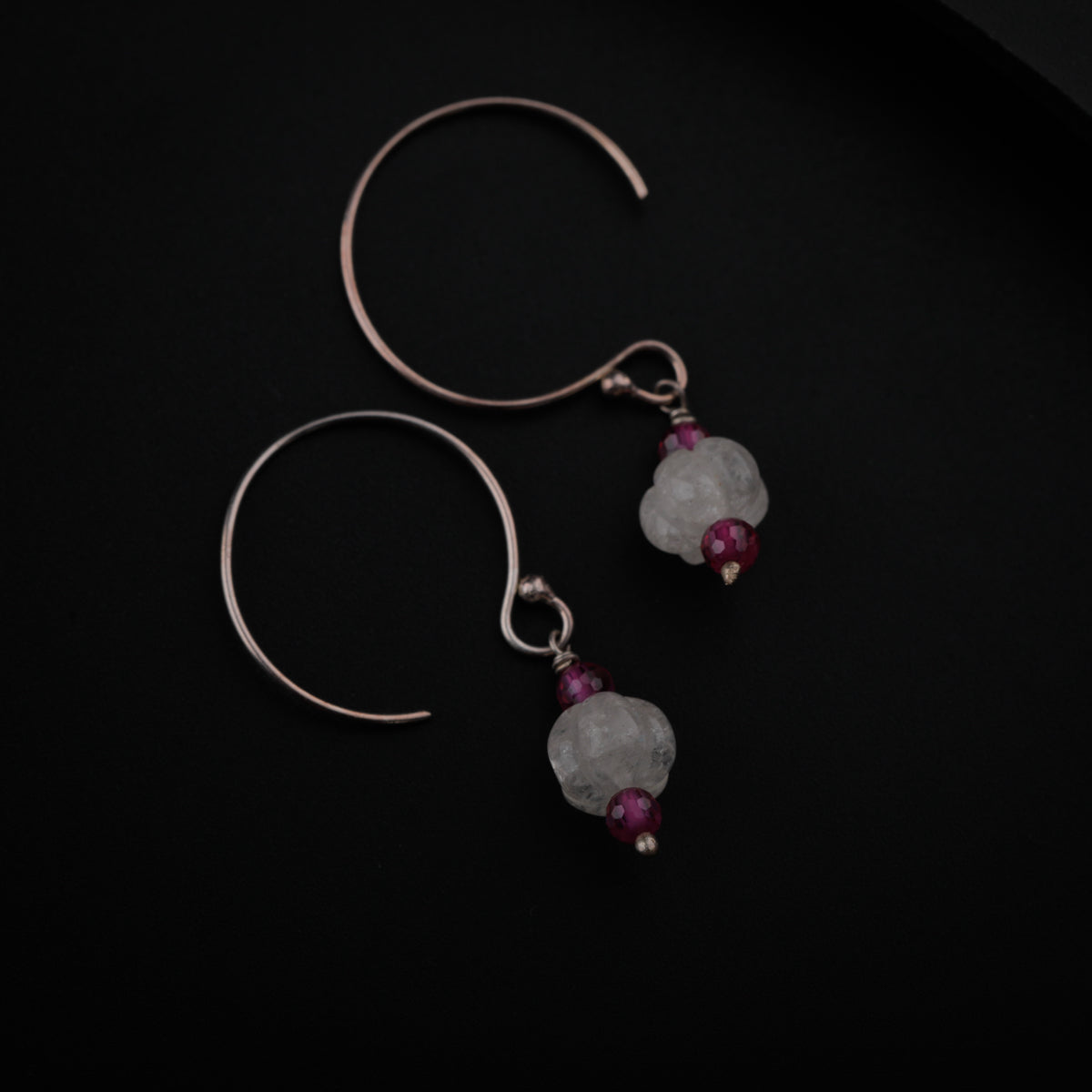 Silver Earring with Ruby and Moonstone