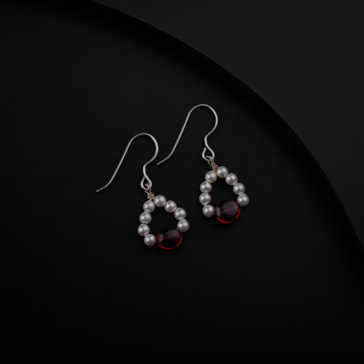 Silver Earring with Ruby and Pearls