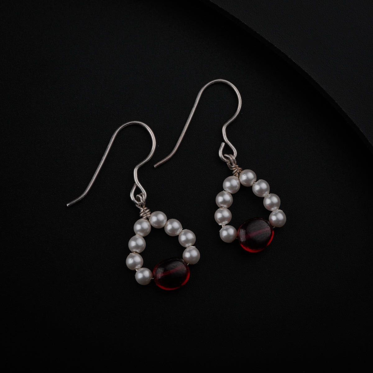 Silver Earring with Ruby and Pearls