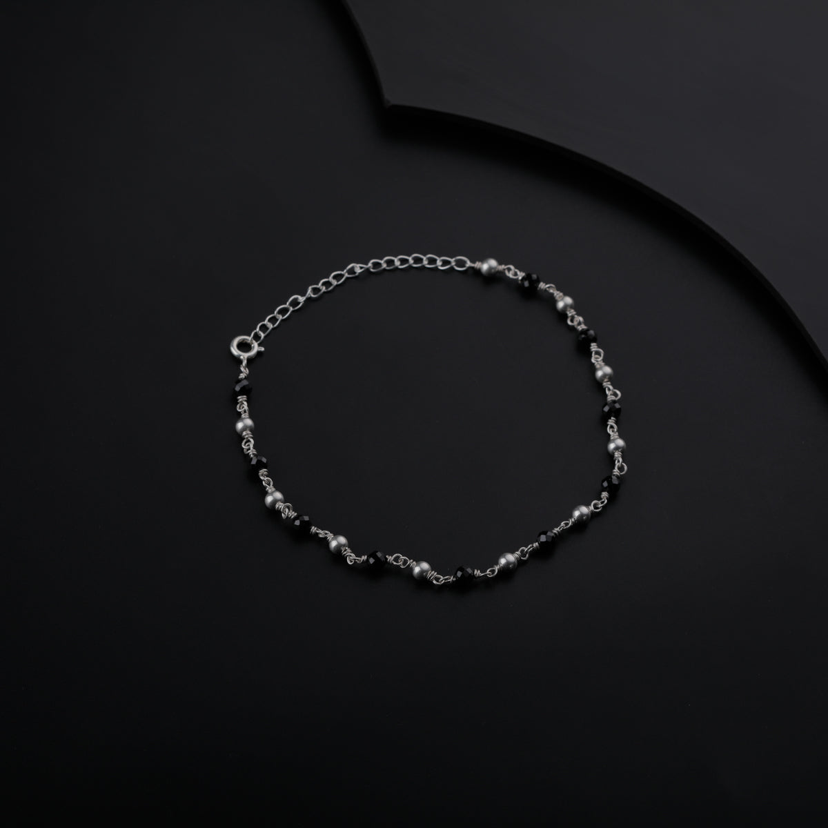 Black Spinel and Silver Beads Anklet