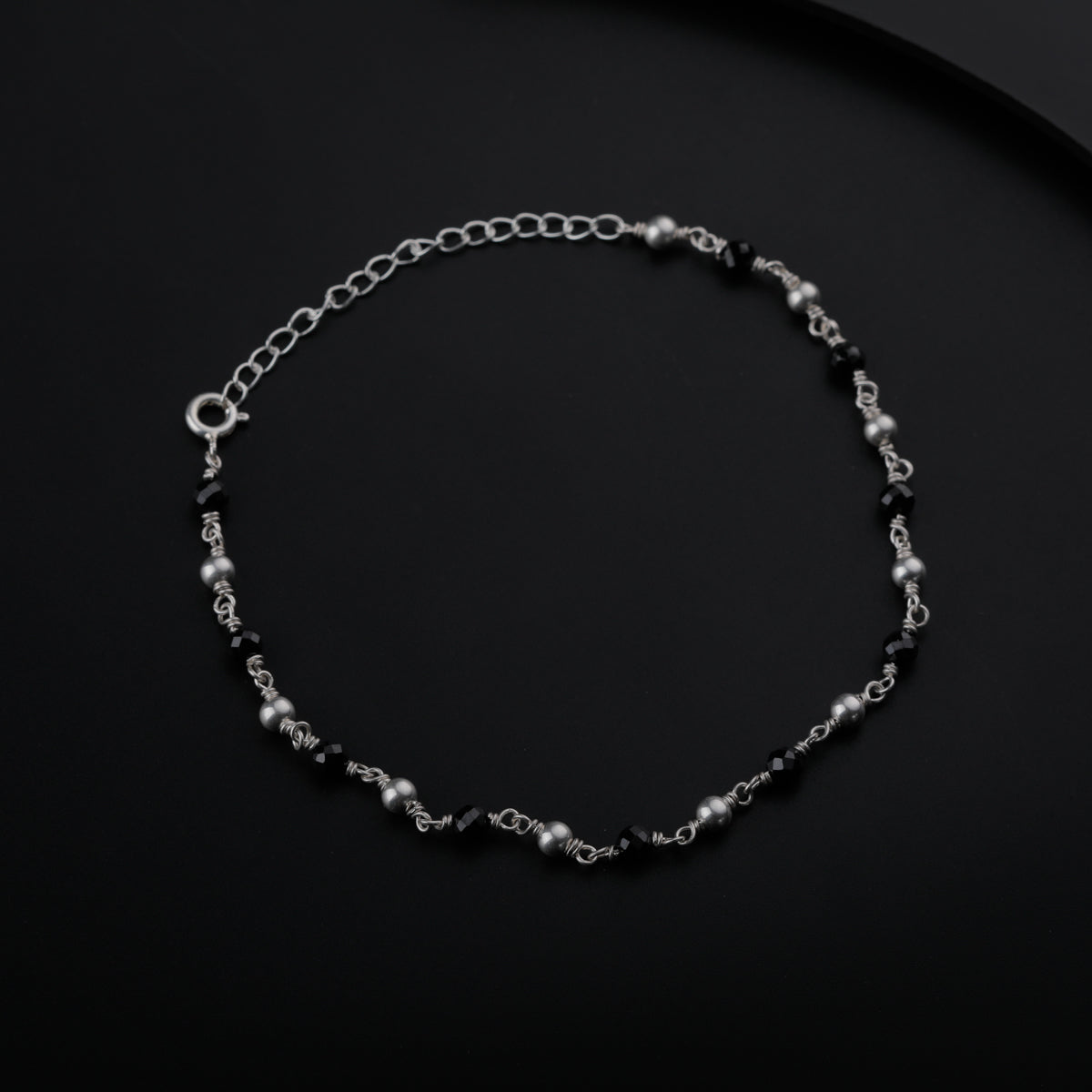 Black Spinel and Silver Beads Anklet