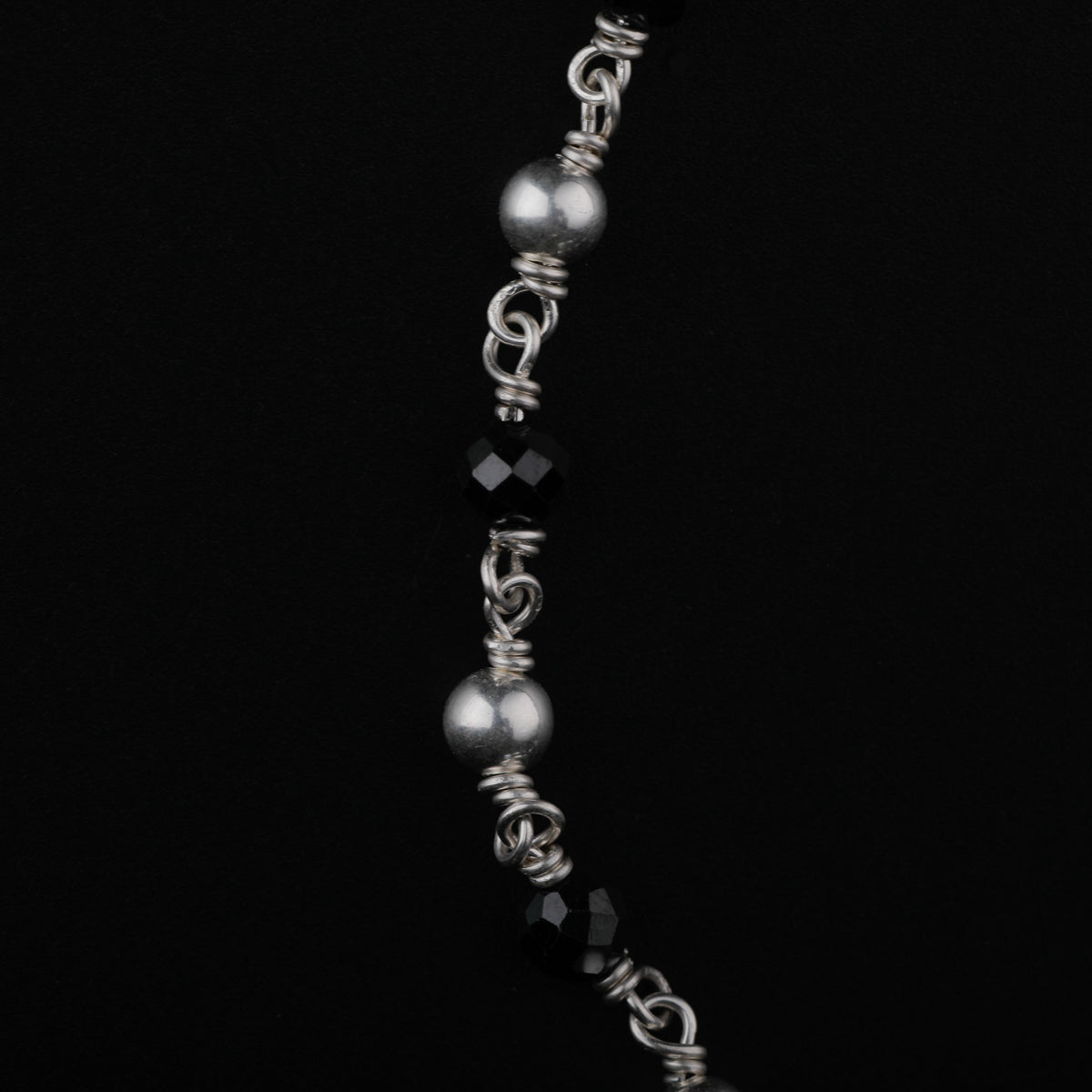 Black Spinel and Silver Beads Anklet