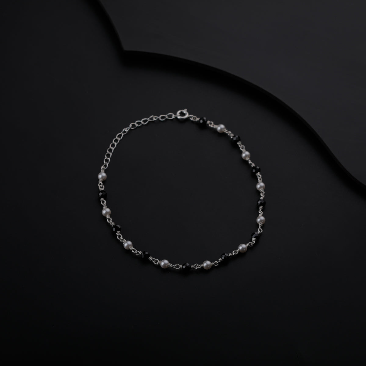 Black Spinel and Pearl Beads Anklet