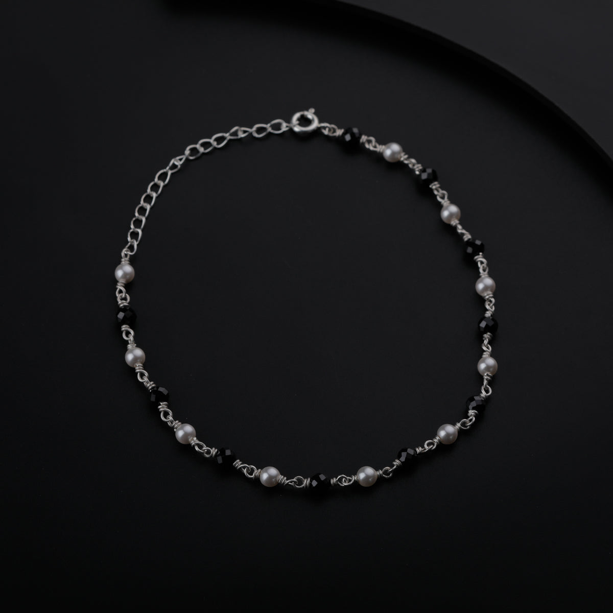 Black Spinel and Pearl Beads Anklet