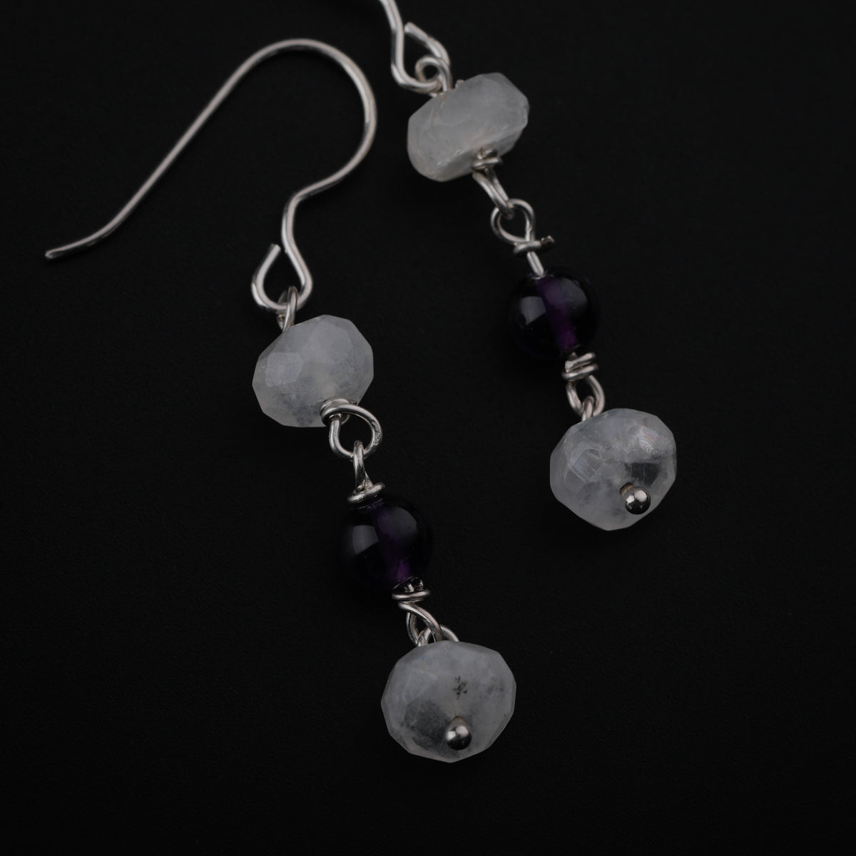 Moonstone and Amethyst Silver Earring