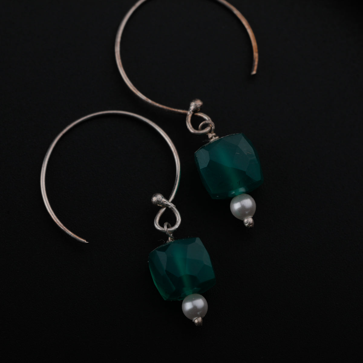 Green Onyx Silver Earring