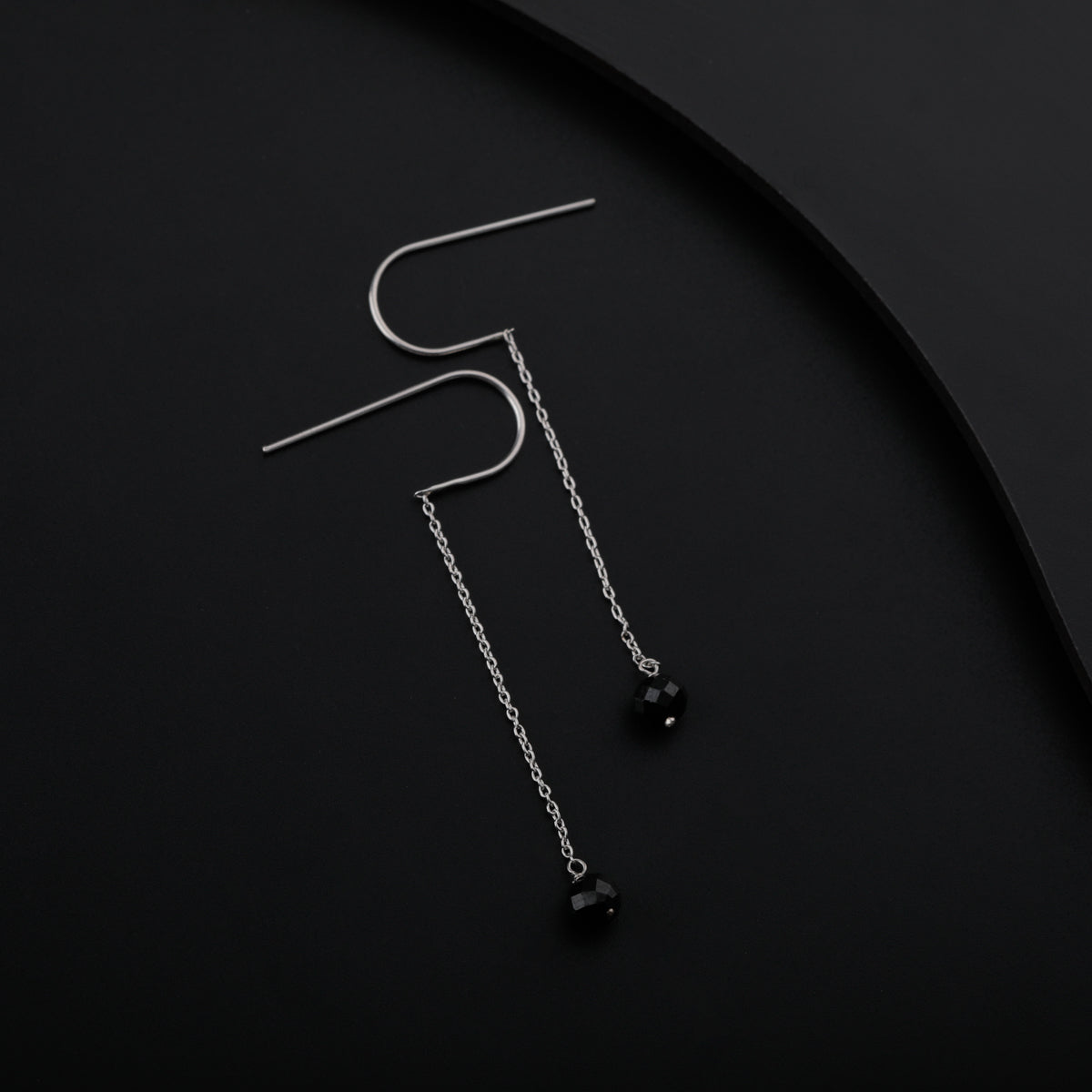 Black Spinel Drop Silver Earring