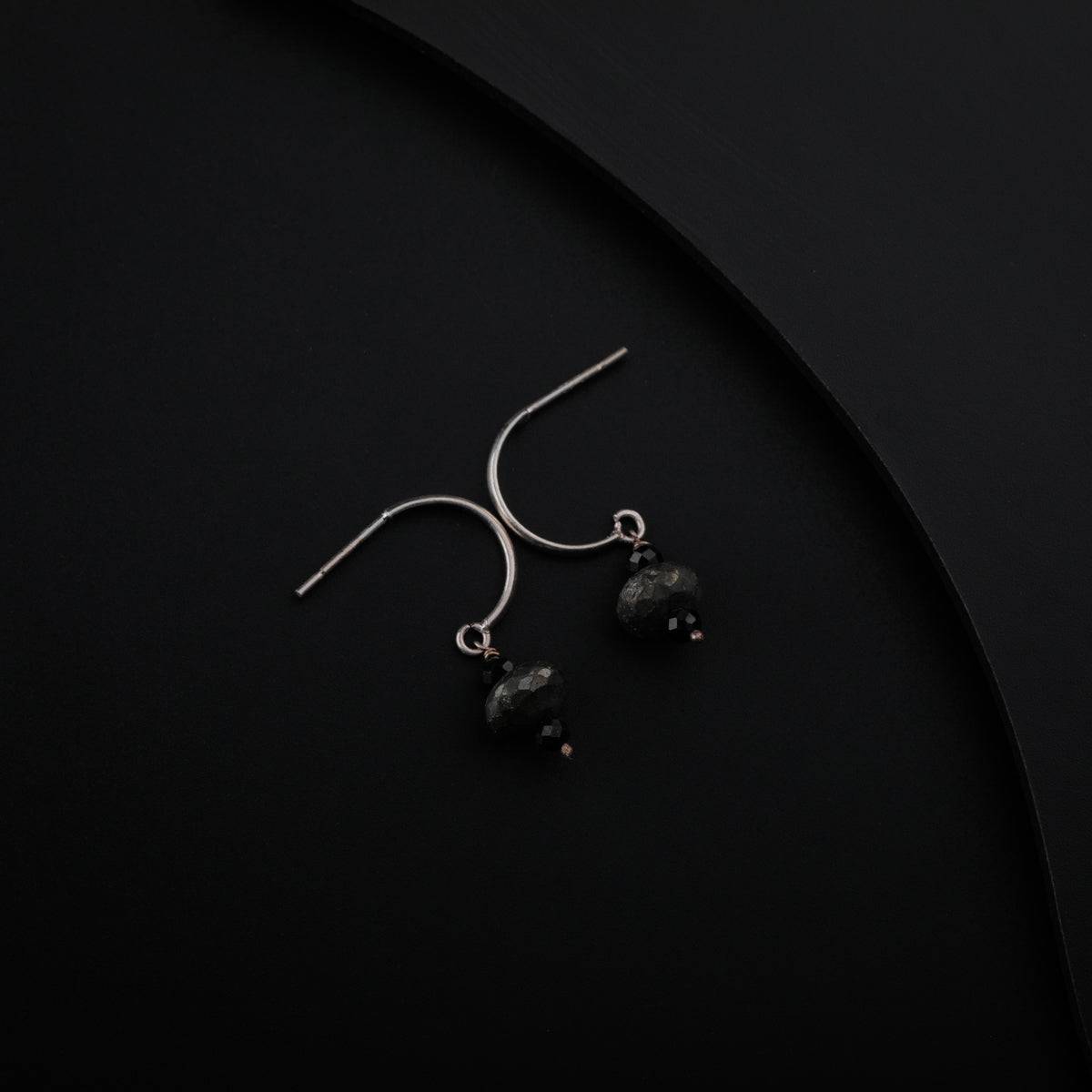 Pyrite and Black Spinel Silver Earring