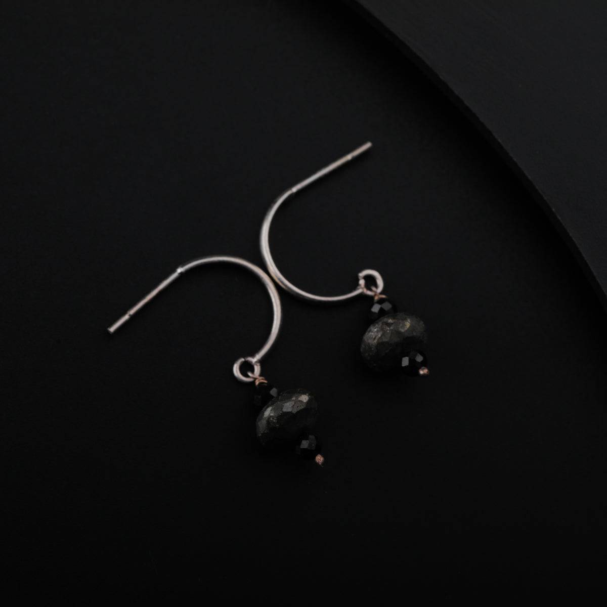 Pyrite and Black Spinel Silver Earring