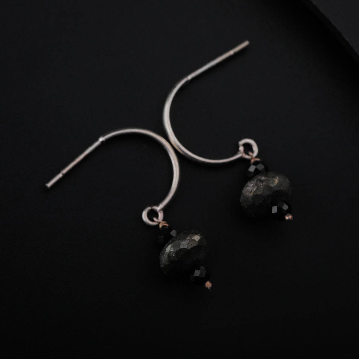 Pyrite and Black Spinel Silver Earring