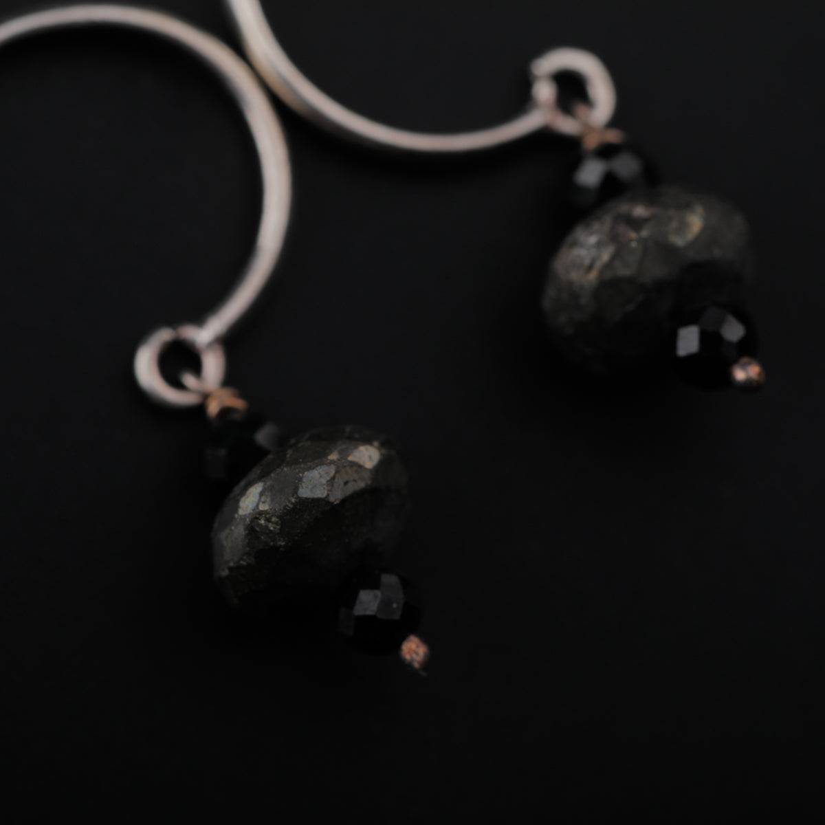 Pyrite and Black Spinel Silver Earring