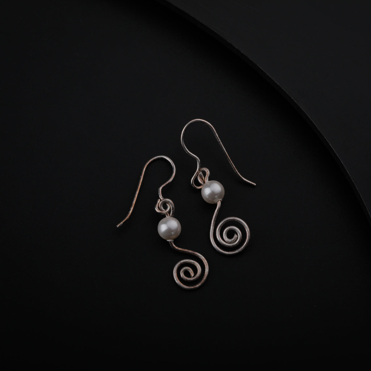 Silver Spiral Earring with Pearl