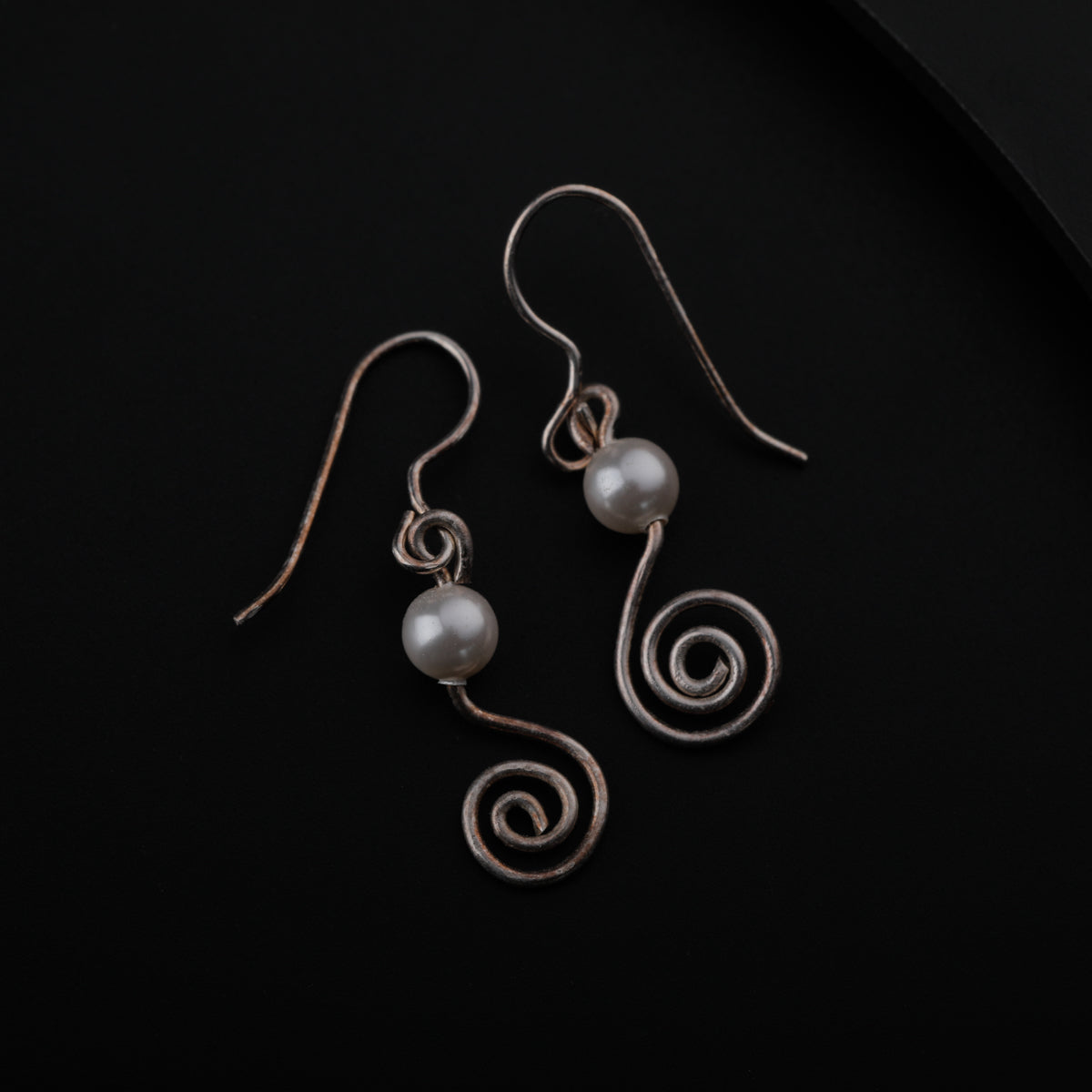 Silver Spiral Earring with Pearl