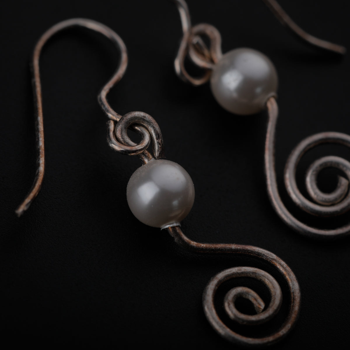 Silver Spiral Earring with Pearl