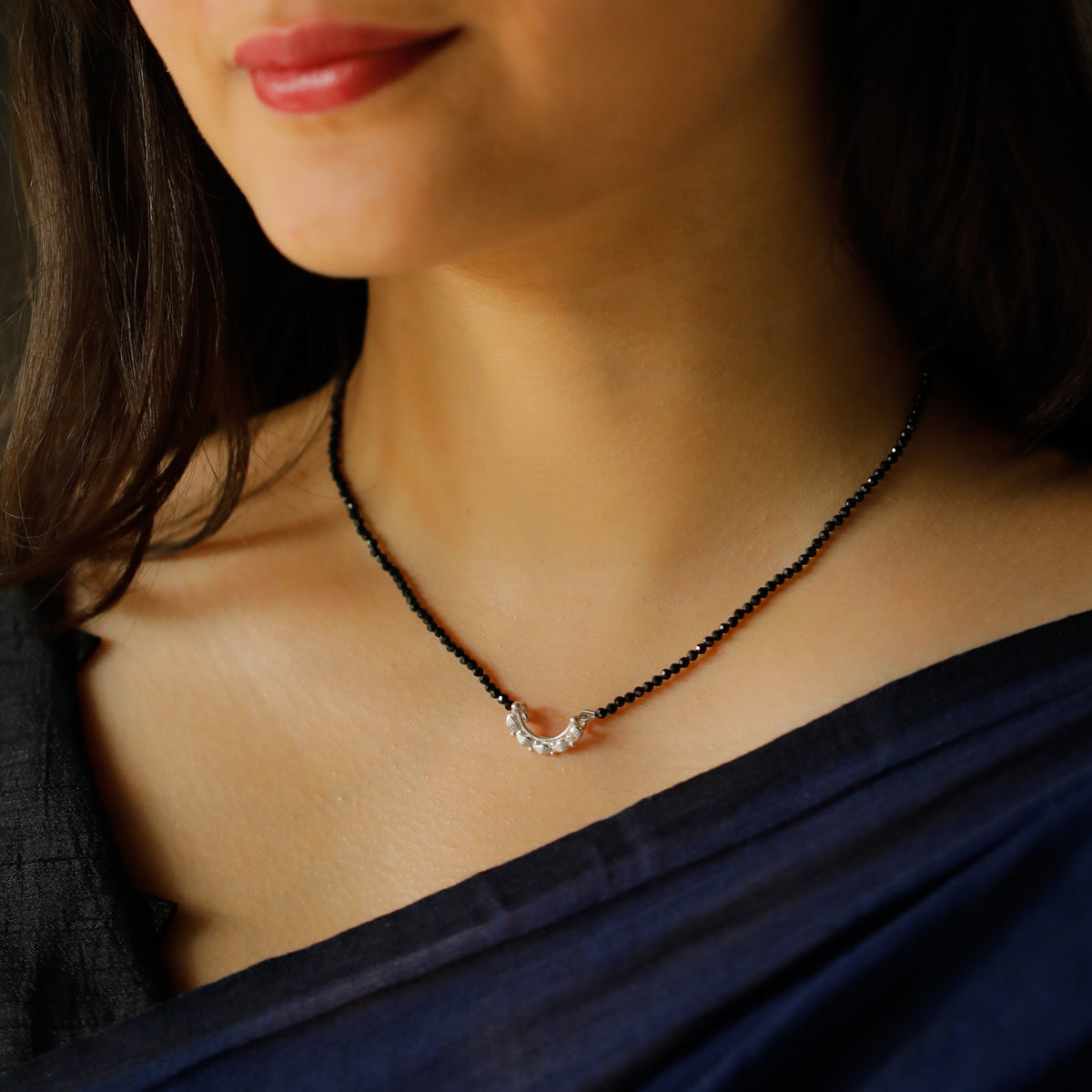 Silver Koyari Mangalsutra with Black Spinel