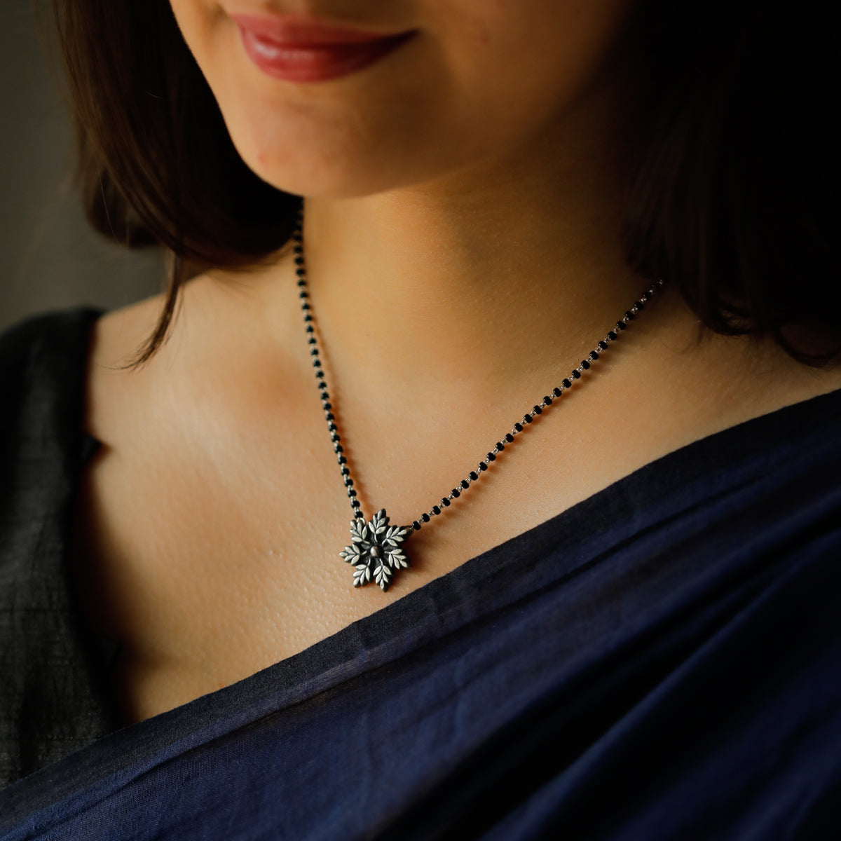 Silver Oxidized Leaf Mangalsutra