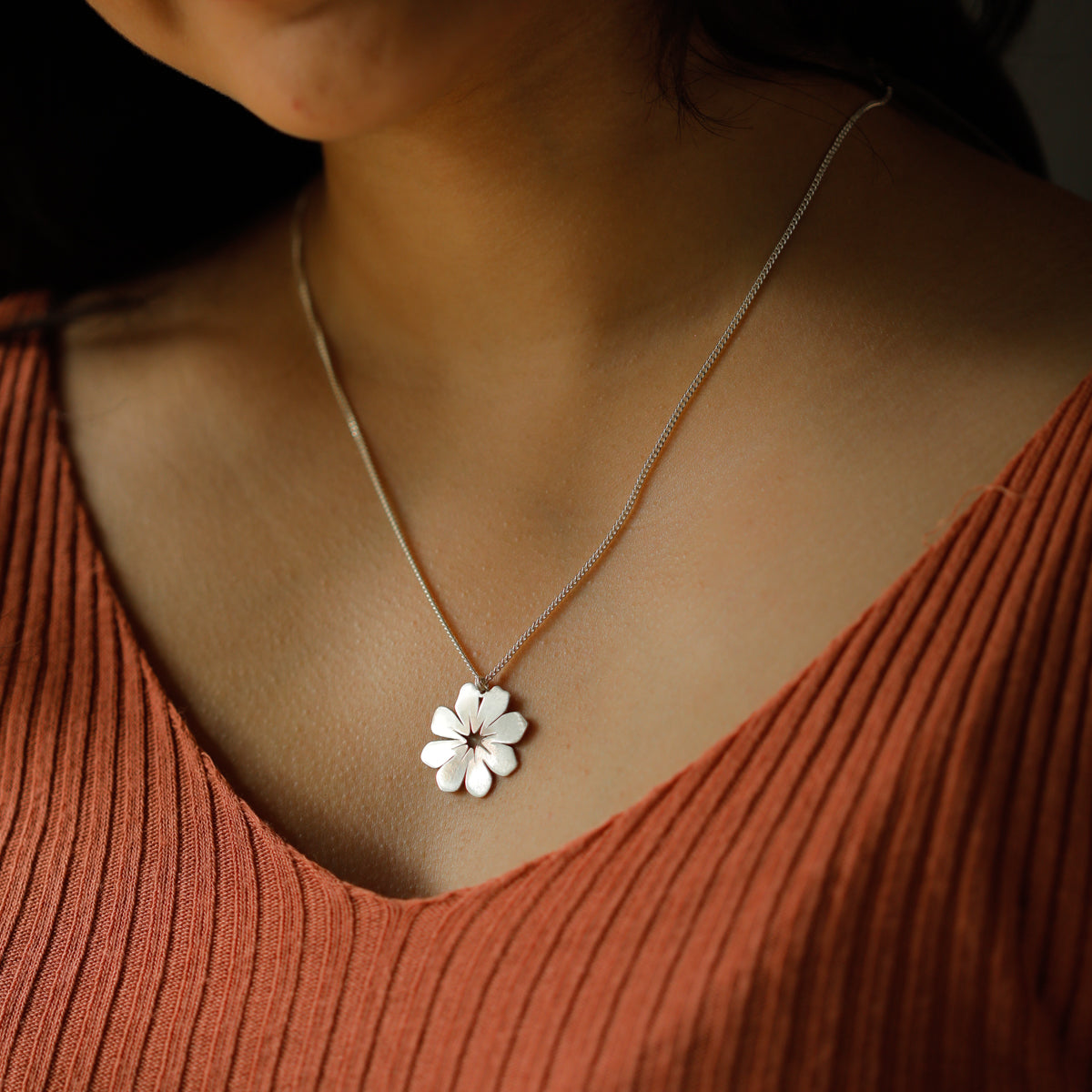 Silver Cosmos Flower Necklace