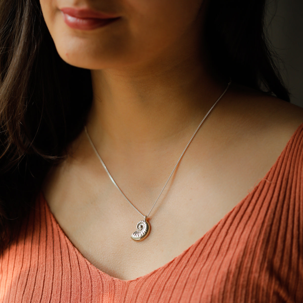 Silver Chain Necklace with Snail Shell Motif