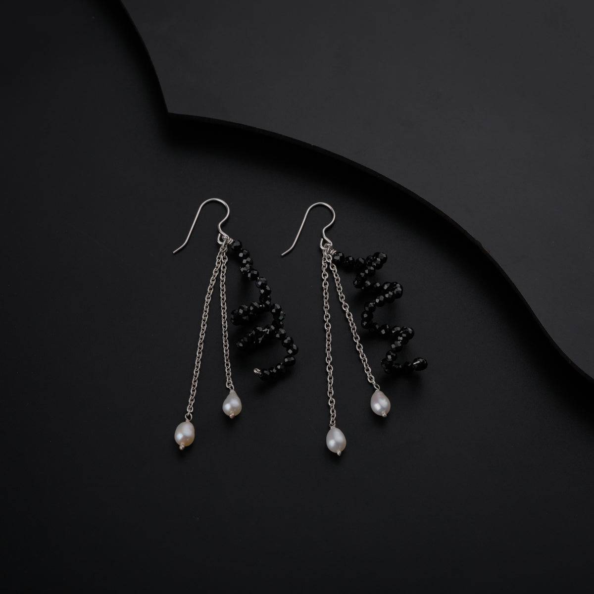 Spiral Black Spinel Earring with Pearls