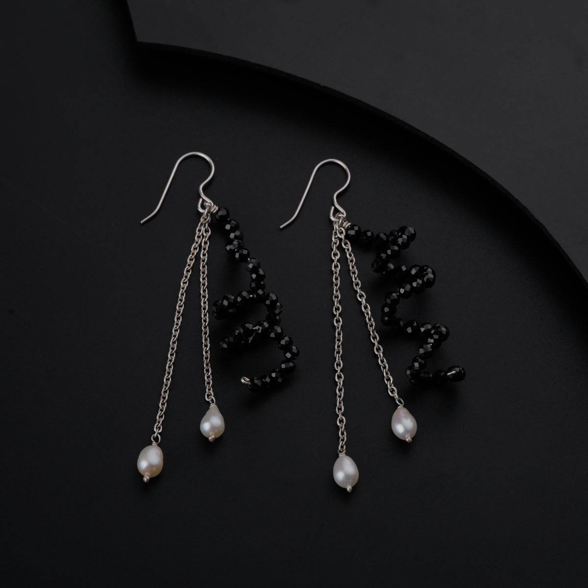 Spiral Black Spinel Earring with Pearls